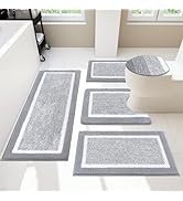 Pauwer Bathroom Rugs Sets 5 Piece with Lid Cover Bathroom Shower Rugs with U-Shaped Contour Toile...
