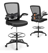 COSTWAY Drafting Chair, Tall Office Chair with Flip-up Armrests &amp; Adjustable Foot Ring, High Back...