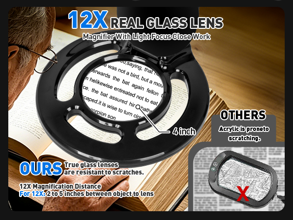 12X magnification magnifying glasses with light for close work hands free magnifying glass light