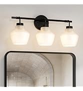 USHOWER 3-Light Bathroom Light Fixtures, Vanity Lights with White Frosted Glass Shades, Modern Bl...