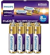 PHILIPS Lithium AA Batteries 8 Pack, Ultimate Long Lasting Lithium Double AA Battery, High Capaci...