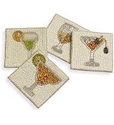 Folkulture Coasters Set of 4 (4") | Beaded Cocktail Handmade Square Drink Coasters for Coffee Tab...