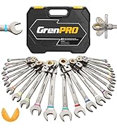 GRENPRO 23PCS Flex-Head Ratcheting Wrench Set, Combination Ratchet Wrenches Set Metric and Standa...