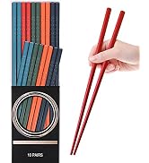 10 Pairs Reusable Fiberglass Chopsticks Dishwasher Safe, GLAMFIELDS Premium Multicolor Japanese S...