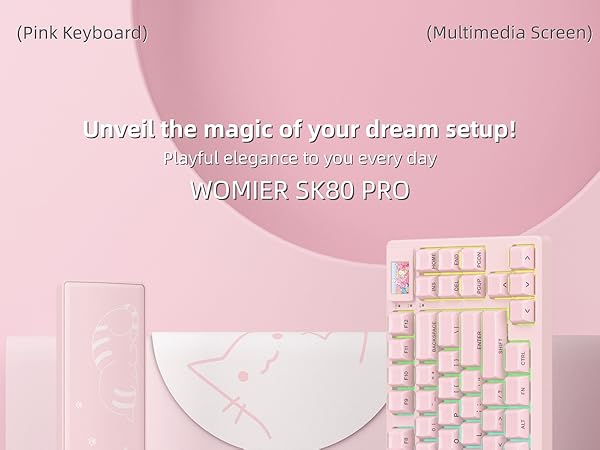 Pink Wireless Mechanical Keyboard 75% with Color Multimedia Screen Gaming Keyboard