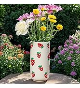 MOUGIGI Strawberry Ceramic Vase-Unique Aesthetic Design for Funky Flower Decor-Perfect Summer Fru...