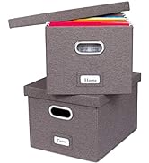 Internet's Best Collapsible File Storage Organizer with Lid - Decorative Linen Filing &amp; Storage O...