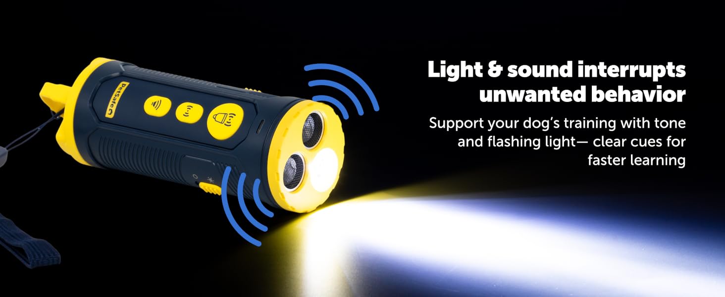 PetSafe Collarless Trainer flashes light and emits sound to deter unwanted dog behavior. 