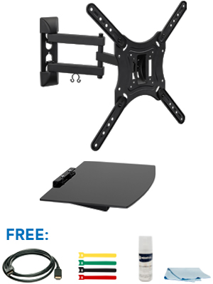 Full Motion TV Wall Mount and DVD Floating Shelf, TV Mount Fits up to 66 LBS, Max VESA 400x400