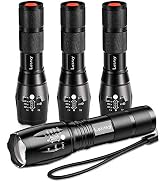 LETMY LED Tactical Flashlight S2000 [4 Pack] - High Lumens, Zoomable, 5 Modes, Waterproof Handhel...