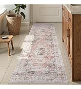 Uphome Bathroom Runner Rug, Distressed Tribal Farmhouse Blush Pink Bathroom Mat, Large Bathroom R...