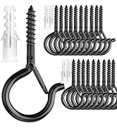 PlusRoc 20 Pack Screw Hooks for Outdoor String Lights, Heavy Duty 2.2 Inch Black Eye Hook Cup Hoo...