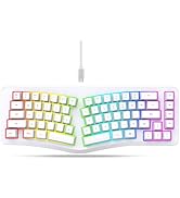 HXMJ-Wired Ergonomic Gaming Keyboard,Mechanical Feel,Detachable USB Cable,69 Keys,RGB Backlit-White