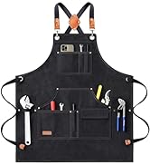 AFUN Work Aprons for Men with Large Pockets, Cotton Canvas Cross Back Heavy Duty Adjustable Tool ...