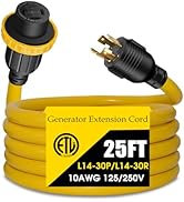 LAZMUMI 30 Amp Generator Extension Cord 4 Prong 125/250V Up to 7500W, NEMA L14-30P to L14-30R, 10...