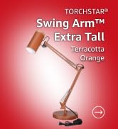 TORCHSTAR Tall Swing Arm Desk Lamp with Wooden Accent, Large Size, Orange | Adjustable Max Height...