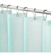 Seenus Waterproof Plastic Glitter Shower Curtain Teal, Sparkle PEVA Shower Curtain Liner with 3 L...