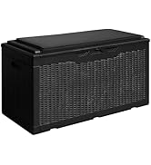 Devoko 100 Gallon Waterproof Large Resin Deck Box Outdoor Storage Box Indoor Lockable Storage Con...