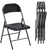 Nazhura 4 Pack Black Metal Folding Chair with Steel Seat and Double Braced Frame, Foldable Chairs...