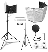 AxcessAbles Large Vented White Microphone Isolation Shield with White Stand | Microphone Pop Filt...