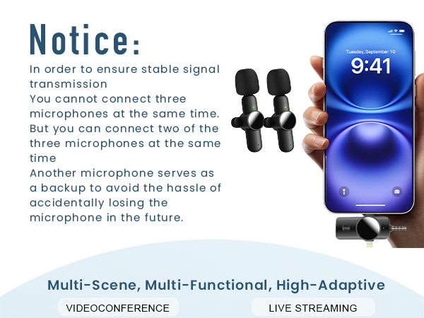 3 in 1 Mini Microphone,Wireless Lavalier Microphones for iPhone Android Camera USB-C,2.4G 