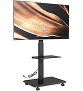 ECOTINY Steel Base Rolling TV Stand with Power Outlet for 32-75 inch TVs up to 110 lbs, Leveling ...