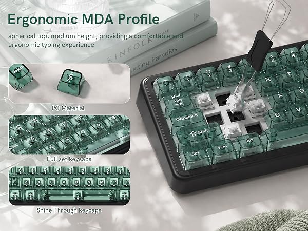 Green Clear keycaps,Transparent Keyboard keycaps,Jelly Key caps Set,Shine Through keycap