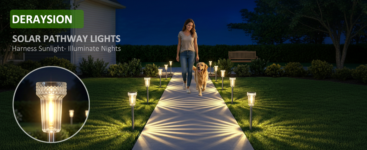 solar pathway lights outdoor 12 pack with warm white light for Path, Yard, Walkway, Garden Decor