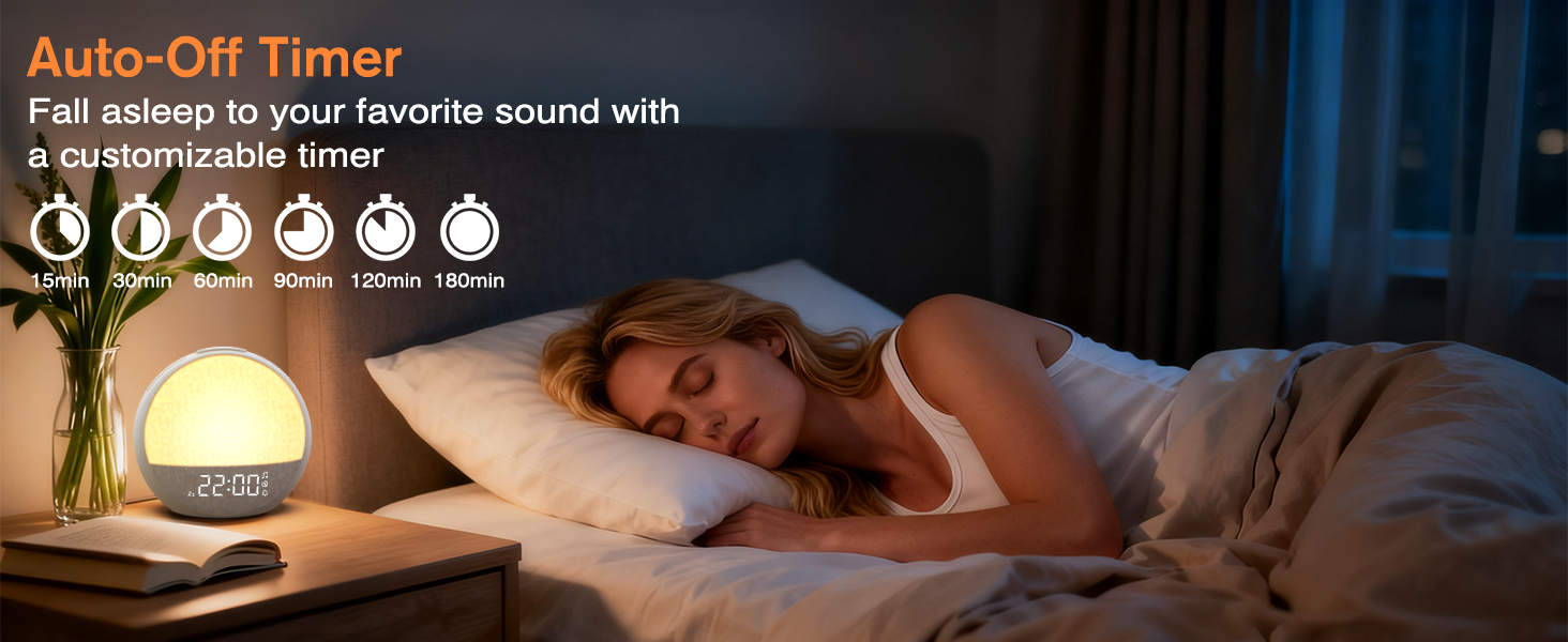 alarm clock with sound machine features customizble auto off sleep timer