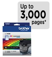 Brother Genuine LC406BK Standard Yield Black Ink: Up to 3,000 pages*