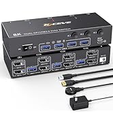 KVM Switch 3 Computer 2 Monitors, Dual Monitors Displayport USB 3.0 KVM Switcher, Supports 4K@60H...