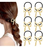 6Pcs Bow Ponytail Holder Hair Ties Metal Bowknot Hair Elastic Scrunchies Hair Rubber Bands Hair R...
