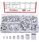 Twidec/350PCS Aluminum Crimping Loop Sleeve M1.2-M6(3/64''-1/4'') Wire Rope Sleeve Cable Crimp Fe...