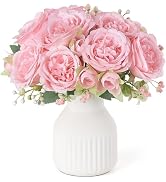 Mkono Fake Flowers in Vase 9 inches Artificial Flower Centerpieces Coffee Table Decorations Silk ...
