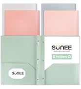 SUNEE Pocket Folders with Prongs(5 Pack, Vintage Colors) Recycled Plastic Folders with Pockets an...