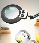 KMDES 12X Magnifying Glass with Light, Ultra Long 3 Section Swing Arm Magnifier with Stand Large ...