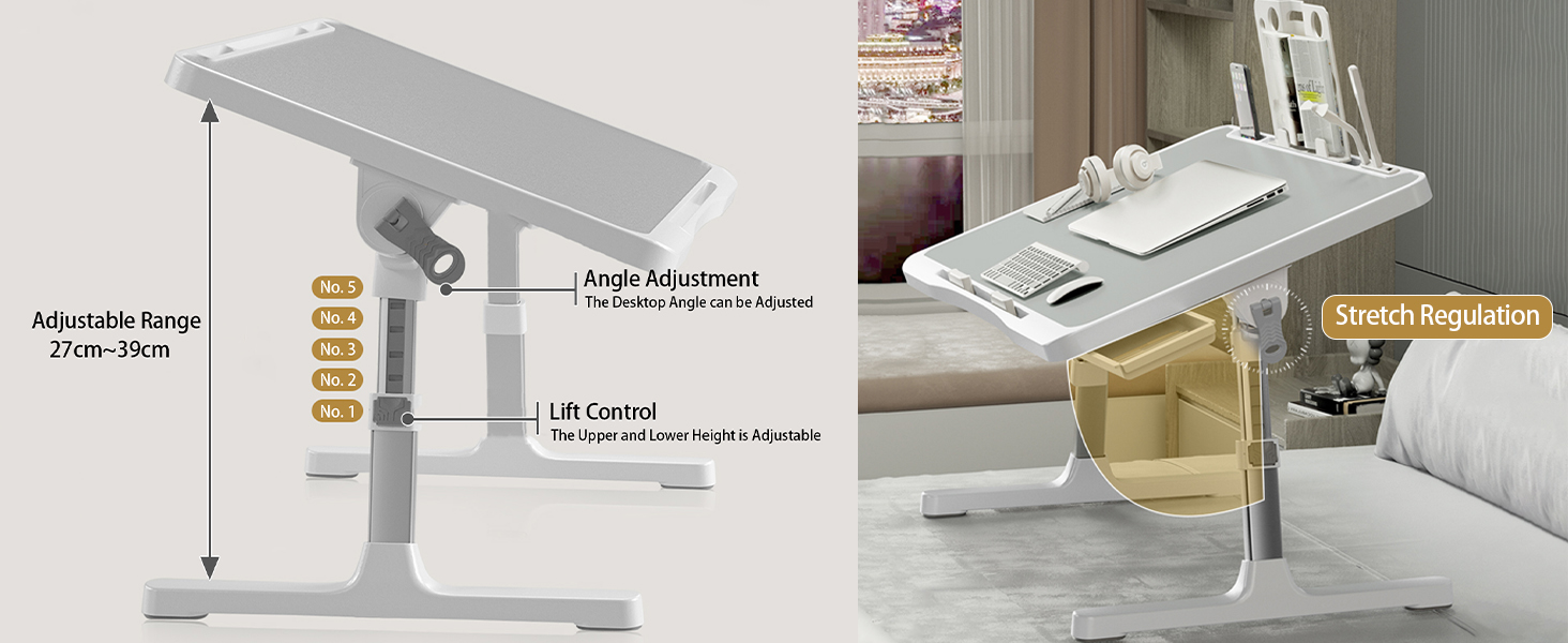 Adjustable Bed Table with USB Charge Port
