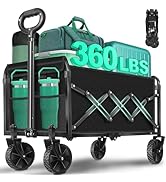 Collapsible Wagon Cart with Wheels Foldable: 360LBS Heavy Duty Folding Utility Wagon - Portable A...