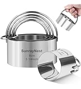 SUNRAYNEST Cookie Cutter Set, 5 Pieces Round Stainless Steel Cookie Cutters with Handle, Professi...