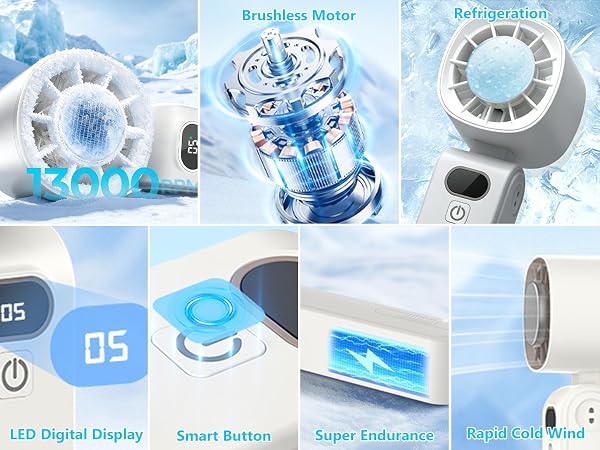 5000mAh Battery Rechargeable Personal Foldable Fans with LED Display Travel Outdoor Office Summer