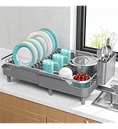 Urackify Expandable Dish Rack (16.14"-23.62") for Kitchen Counter, Large Stainless Steel Dish Dry...
