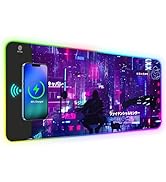 Lauspuck RGB Mouse Pad with 15W Wireless Charging, Purple Anime Neon Extended Large LED Gaming Mo...