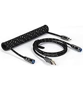 ZIYOU LANG C05 Custom Coiled USB C Cable with Metallic Sequin Double Weave Nylon Braided Cord Det...