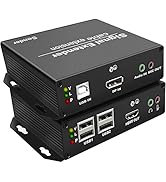 4K DP to HDMI KVM Extender Over Cat5e/6/7 up to 394ft, LornCeng DisplayPort to HDMI Ethernet Exte...