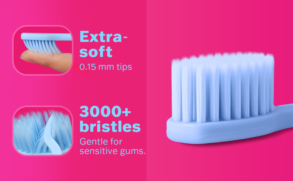 3000+ Extra soft bristles, 0.15 mm tips, ideal for sensitive teeth and gums.