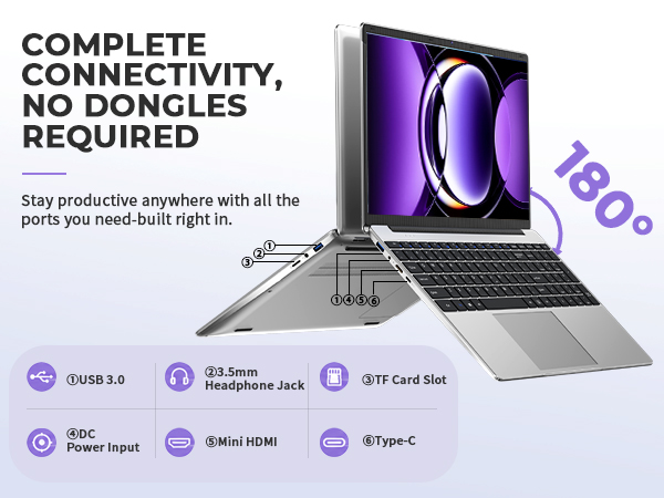 PC laptop with type-C mini HDMI USB 3.0 ports backlit keyboard for office business