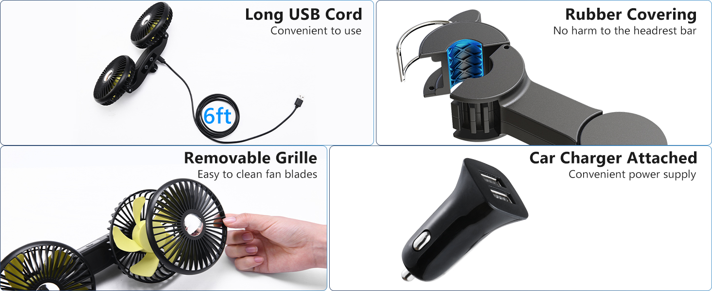 DICMKY Dual Head Car Cooling Fan for Back Seat