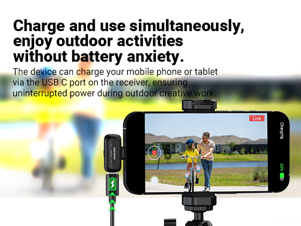 Charge and use simultaneously enjoy out door activities without battery anxiety
