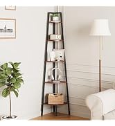 Yoobure 5-Tier Corner Shelf – Sturdy Metal Frame &amp; Wood Ladder Bookshelf, Space-Saving Display Sh...