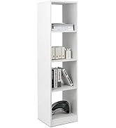 Giantex 56" Tall 4 Cube Bookcase White - Freestanding 15" Wide 5-Tier Narrow Open Display Bookshe...